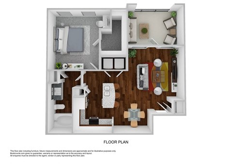 Floor plan for 1 bed, 1 bath, 688 sqft